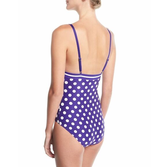 New! KATE SPADE Retro Polka Dot One-Piece Swimsuit Purple White Bathing Suit - Picture 8 of 9
